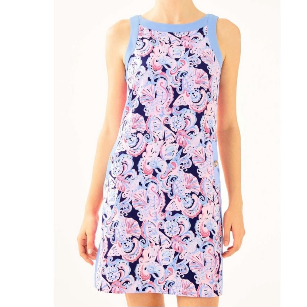 Lilly Pulitzer ANGIE STRETCH SHIFT DRESS IN HIGH TIDE NAVY ITS FOR SHORE - Picture 2 of 6